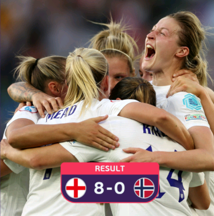 英格兰女足8-0大胜挪威 以小组头名晋级欧洲杯8强-第1张图片
